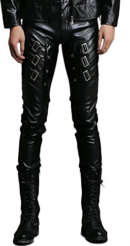 Idopy Men's `S Rock Punk Patchwork Leather Pants