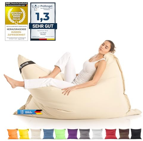 Grande Puff XXL Silla para Interior y Exterior Bean-Bag de Sala de Estar, balcón, jardín, Bolsa de Frijoles 400L Silla Gigante Puf niños y Adultos 180 x 140cm (Nylon, Beige)