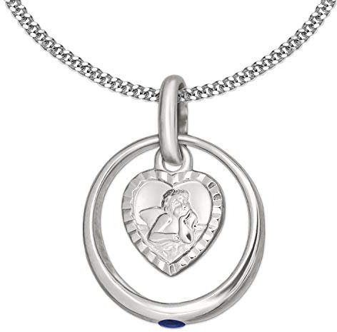 CLEVER SCHMUCK Set Silberner Junge Taufring mit Stein safirblau und Herz Engel und Kette Panzer 34 cm Sterling Silber 925 für Jungentaufe