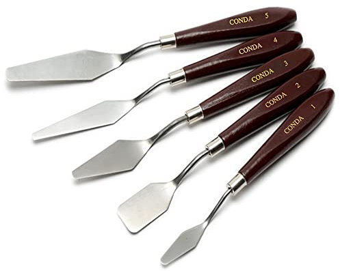 CONDA Set di coltelli Spatole per pittura ad olio, 5 Pezzi in acciaio inox Spatola, Manico in legno