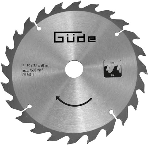 Güde Holzsägeblatt HM 190x20x24Z (aus Hartmetall, 19 cm Durchmesser, 2 cm Sägeblattbohrung, 24 Zähne, 2,4 mm Sägeblattstärke, für max. Schnitte mit bis zu 7500 1/min)