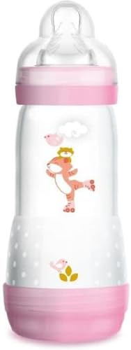 MAM Biberon Easy Start Anti-Colique (320 ml), biberon bébé idéal pour l'allaitement mixte, tétine débit 3, base aérée anti-colique, Blush