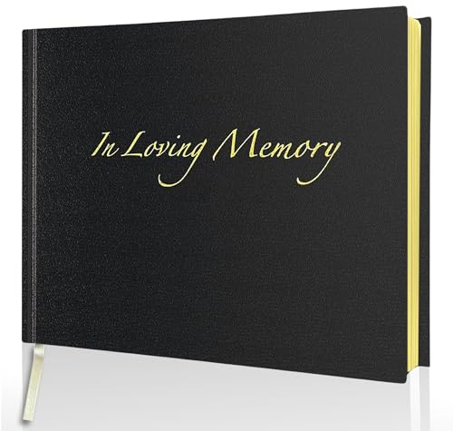 Esposti In Loving Memory Funeral Guest Book - 192 Pages with Gold Gilt Pages & Storage Box - Hardcover Memorial Book with 2304 Message Lines & Keepsake Pocket - For Funeral Services (Black, 8.9”x6.7)