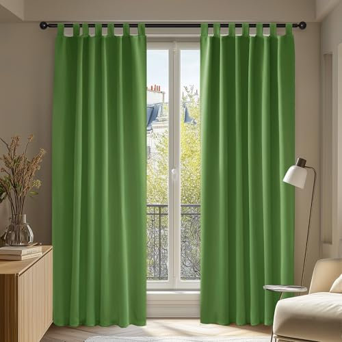 Deconovo Vorhang Blickdicht Schlaufen Vorhang Kinderzimmer Gardinen Extra Warm Schlafzimmer, 175x140 cm(HöhexBreite), Apfelgrün, 2er Set