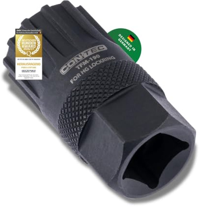 CONTEC Zahnkranzabzieher TFM-190, 1:2 Zoll, aus Stahl, für Shimano Kassettenzahnkränze, robust, inkl. Knarrenaufnahme, 1 Stück, schwarz