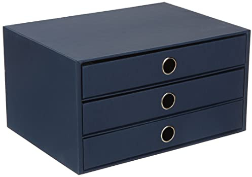 Rössler SOHO 3er Schubladenbox A4 aus Papier | Büro Organizer Schreibtisch| Schubladen Organizer Büro Zubehör & Bürobedarf | Schreibtisch Organizer Box | 34 x 25 x 19 cm | 1 Stück | Farbe: Navy | Schreibtisch Organizer für Dokumente, Unterlagen, Bürozubehör und geordnete Aufbewahrung