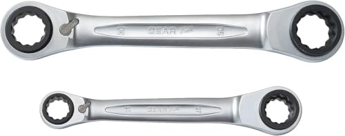 KS Tools 503.4550 Quadro (4-in-1) GEARplus Doppel-Ratschenringschlüssel-Satz, 2-tlg., Schlüsselweiten 21-36 mm, umschaltbar