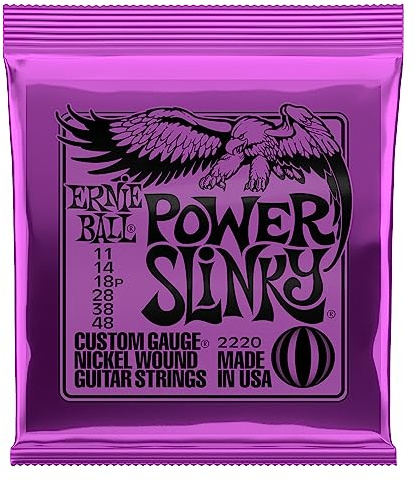 Ernie Ball Power Slinky - Cuerdas para guitarra eléctrica, entorchado de níquel, 1 paquete, calibre 11-48