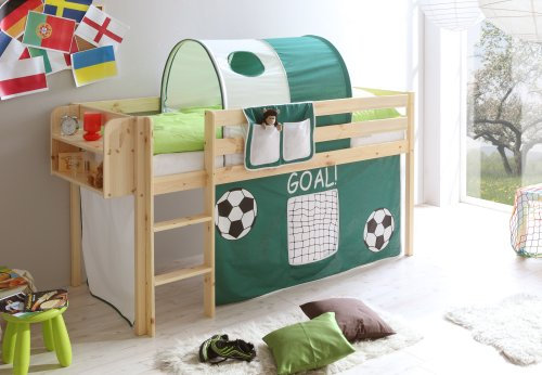 TiCAA Hochbett, Kinderbett Spielbett mit Treppe aus Kiefer Massivholz Bettgestell 90 x 200