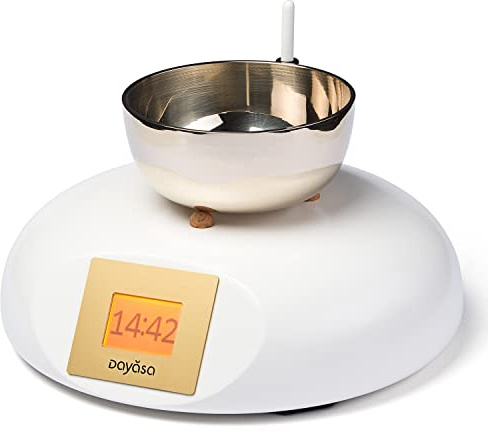 DAYASA Klangschalenuhr Mandala Buche weiß; Wecker mit Klangschale; Zen-Wecker