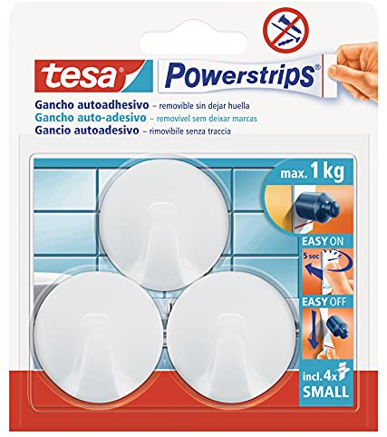 Tesa 57577-00001-01 57577-00001-01-Ganchos S Circulo Powerstrips hasta 1 kg, Blanco