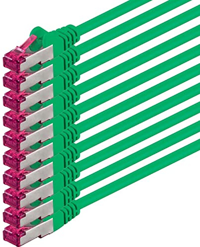 1aTTack.de 5m - grün - 10 Stück - Netzwerkkabel CAT6a (10Gb/s) S-FTP CAT 6a Lankabel - GHMT zertifiziert PIMF 500 MHz Cat5 Cat5e Cat6 Cat6a Cat7 für Switch, Router, Modem, Internet
