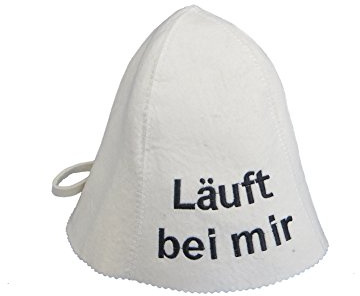 rukauf Saunahut mit Läuft bei Mir Stickerei, aus Filz (Filzkappe, Saunamütze) 100% Filz Profi