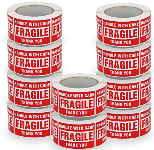 10 Rolls/5000 Labels,Handle with Care Fragile Thank You, Red Warning Shipping Label Stickers (2 x 3)
