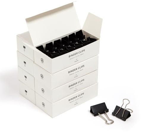 U Brands Binder Clips, Medium 1-1/4 Width, 1/2 Paper Holding Capacity, Black and Silver Steel, 96-Count