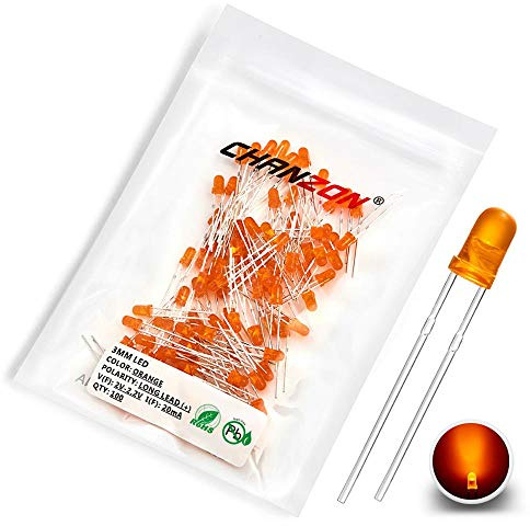Chanzon 100 pcs 3mm Orange LED Diode Lights (Colored Lens Diffused Round DC 2V 20mA) Lighting Bulb Lamps Electronics Components Light Emitting Diodes