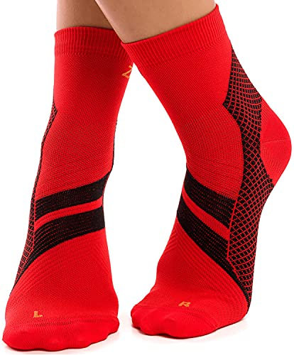 ZaTech Plantarfasziitis Socken, Kompressions-Socken, unterstützt Ferse, Knöchel und Fußgewölbe,für bessere Durchblutung, reduziert Fußschwellungen und Schmerzen (Rot/Schwarz, L, 41-43)