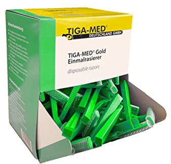 TIGA-MED Rasoirs jetables à double lame – 1000 pièces (10 distributeurs de 100) – Rasoir jetable pour hôpital, communauté, hôtel et installations sanitaires – Lame anti-rouille