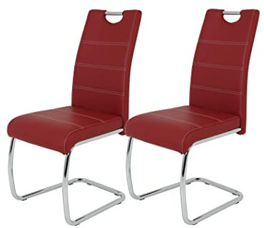 Hela Tische 2er Set Schwingstuhl, Küchenstuhl Flora, Kunstleder Bordeaux, Griffmulde, Metallgestell verchromt, 42x57x98 cm