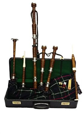 Schottischer Dudelsack aus Rosenholz, natürliches Finish, Metall, einfarbig, mit Hartschalenkoffer