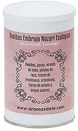Aromas de Té - Infusión Rooibos Embrujo Nazarí - Agricultura Ecológica - Con Coco, Pasas, Frambuesa, Pétalos de Rosa, Arándanos, Flor de Aciano y Aromas - Sin Gluten - 20 Pirámides