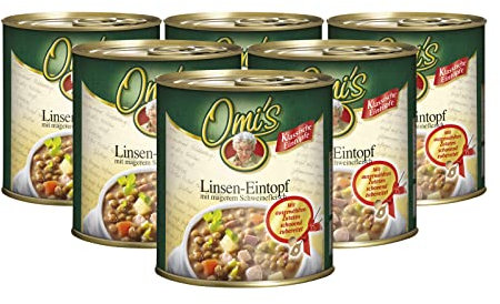 Buss Omi’s klassischer Linseneintopf - Würzig leckerer Suppentopf mit Linsen und magerem Schweinefleisch - Schnelle Fertiggerichte zum Aufwärmen in Mikrowelle & Topf - 6 x 800g