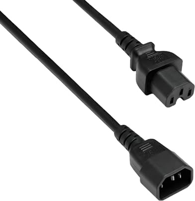 DINIC Stromkabel, Warmgeräte-Kabel C14 auf C15, VDE, Querschnitt 0,75mm² (2,00m, schwarz)