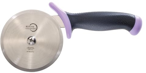 Mercer Culinary Millennia Stainless Steel Pizza Cutter with Purple Handle and 4-Inch Wheel