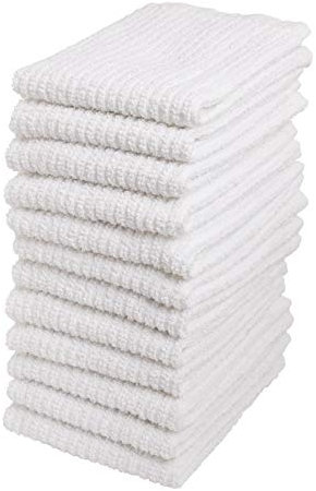 Bar Mop Cleaning Kitchen Dish Cloth Towels,100% Cotton, Machine Washable, Everyday Kitchen Basic Utility Bar Mop Dishcloth Set of 12, 12 x 12 White