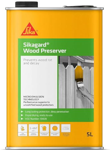 Sika Sikagard Wood Preserver – Prevents Wood Rot and Decay – Fast-Drying – Clear – 5 Litre