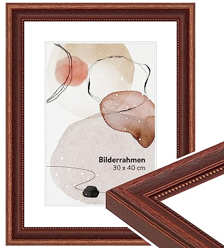 WANDStyle Bilderrahmen 30x40 Braun, Landhausstil Bilderrahmen Holz, hochwertiger Holzbilderrahmen, Posterrahmen zum Aufhängen, Rahmen 40x30 cm, Fotorahmen H390 - Made in Germany