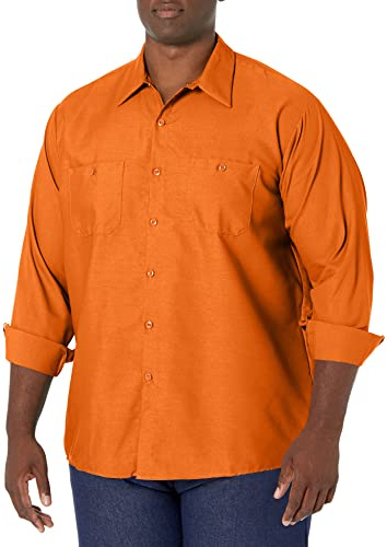 Red Kap industriell långärmad arbetsskjorta för män, Orange, M