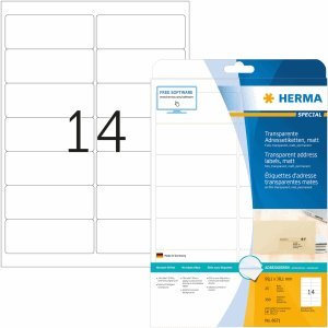 HERMA Adressetiketten Folie transparent 99,1x38,1mm Special A4 LaserCopy VE=525 Stück