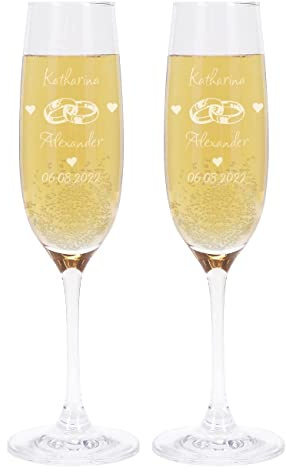 Herz & Heim® Hochzeitsgeschenk Leonardo Sektgläser Glas personalisiert mit Gravur von Namen & Datum - Geschenk Hochzeit für Mr und Mrs - Hochzeitsgeschenke & Silberhochzeit Geschenk