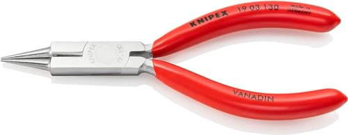 Knipex 19 03 130 Chrome Plated Round Nose Plier with Cutting Edge, Red/Silver