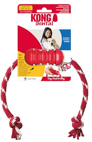 KONG Dental with Rope - pour Soins Dentaires pour Chien - Jouet À Mâcher Remplissable - Nettoie Les Dents Et Les Gencives - pour Petits Chiens