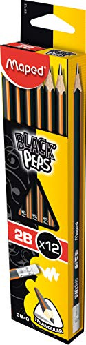 Maped M851722 Bleistifte Black'Peps, 2B mit Radiergummikopf, 12 Stück