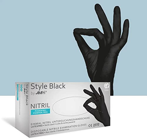 AMPri Nitrilhandschuhe, schwarz, 100 Stück/Box, Größe XXL, puderfrei, Style Black by Med-Comfort: Nitril Einmalhandschuhe, Einweghandschuhe in den Größen XS, S, M, L, XL, XXL