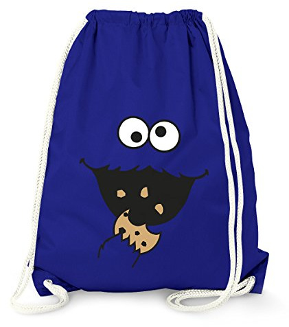 MoonWorks Turnbeutel Gym Bag Sack Witzig - Lustiges Cookie Fressendes Kekse Monster Gesicht Blau Blau unisize