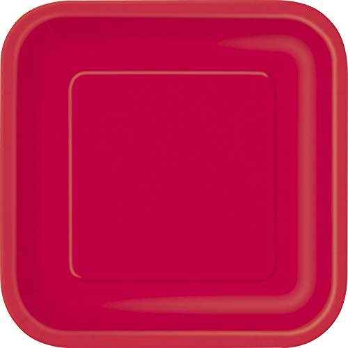 Unique Party - 31502 - Paquet de 16 Assiettes Carrées en Carton - 18 cm - Rouge