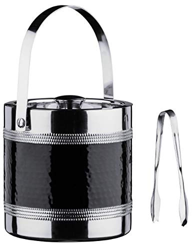 Premier Housewares Ice Bucket, Stainless Steel, Black 0507785 H17 x W16 x D16cm