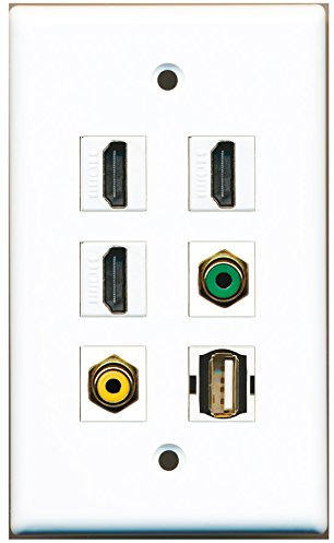 RiteAV – 3 HDMI 1 puerto RCA amarillo 1 Puerto RCA verde 1 Puerto USB A-A placa de pared