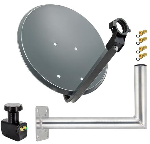 Premium X Satelliten-Komplettanlage 45cm Anthrazit Satellitenantenne Satelliten-Schüssel SAT Twin LNB Wandhalter 45cm 4X F-Stecker
