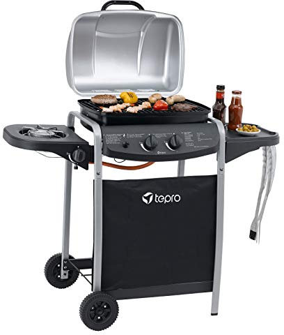 tepro Gasgrill Fremont – 1 Doppelbrenner + Seitenbrenner, 7 kW Gesamtleistung, Rost-in-Rost-System, Grillrost 45x34 cm, Piezo-Zündung, klappbare Ablage, inkl. Regler & Schlauch – 112x52x96,5 cm