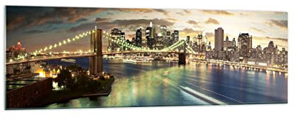 Quadro su Vetro 160x50cm Stampe da Parete in Vetro America Architettura New York Grandi XXL Decorazione Murale Camera da Letto Cucina 1 pezzo Quadri Moderni Soggiorno Immagini Wall Art GAB160x50-0226