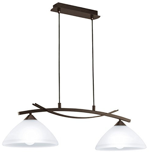 EGLO Pendelleuchte Vinovo, 2 flammige Hängelampe Vintage, Rustikal, Hängeleuchte aus Stahl und Alabaster-Glas in Dunkel-Braun, Weiß, Esstischlampe, Wohnzimmerlampe hängend mit E27 Fassung