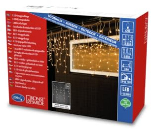 Konstsmide LED Eisregen Lichtervorhang, mit weißen Globes, 200 warm weiße Dioden, 24V Außentrafo, transparentes Kabel - 3672-103