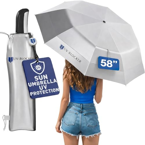 UV-Blocker Sun Umbrella UV Protection Travel - Auto Open - Double Vented Canopy - Wind-Resistant Sun Umbrella for Walking - 55+ UPF - 44