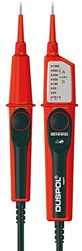 Benning Spannungsprüfer DUSPOL expert (Prüfart 2-polig, Messgerät für Elektrotechnik, Messbereich 12 V - 1000 V AC/DC, Klingenlänge 15 mm) 50262, Rot/Schwarz