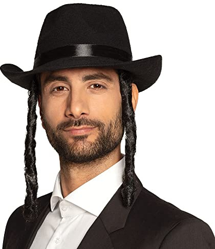 Boland - Cappello per adulti, cappello con riccioli sulle tempie, copricapo, prete, religione, accessorio, costume, carnevale, festa a tema